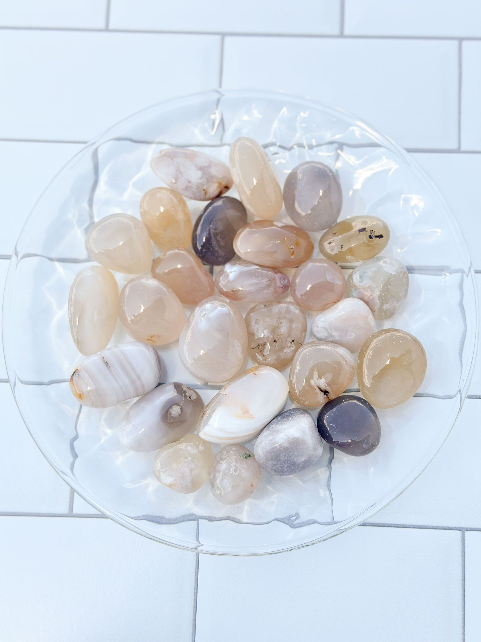 Flower Agate Tumbled Gemstones, Handpicked Polished Stones, Soft Pastel Aesthetic, Unique Natural Home and Office Decor, Pocket talisman