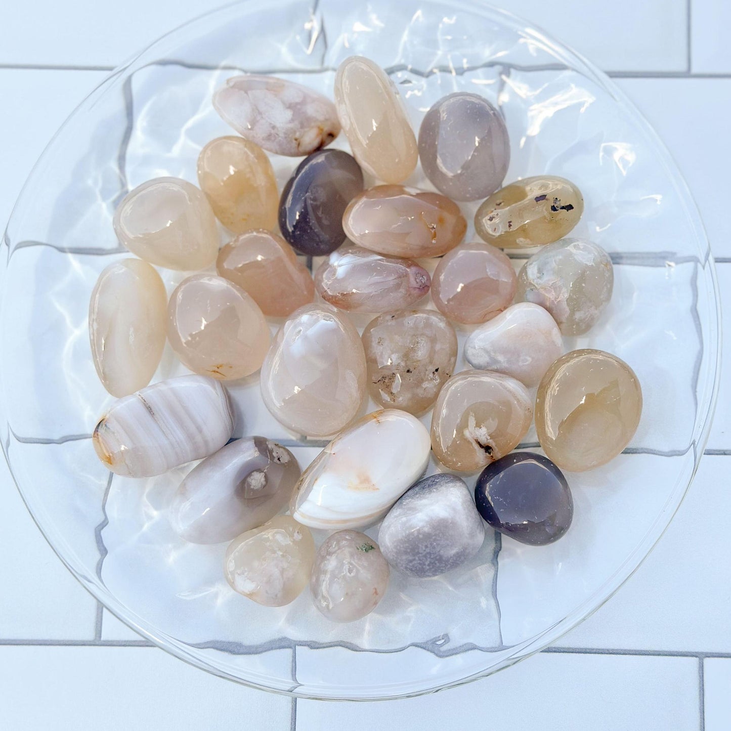 Flower Agate Tumbled Gemstones, Handpicked Polished Stones, Soft Pastel Aesthetic, Unique Natural Home and Office Decor, Pocket talisman