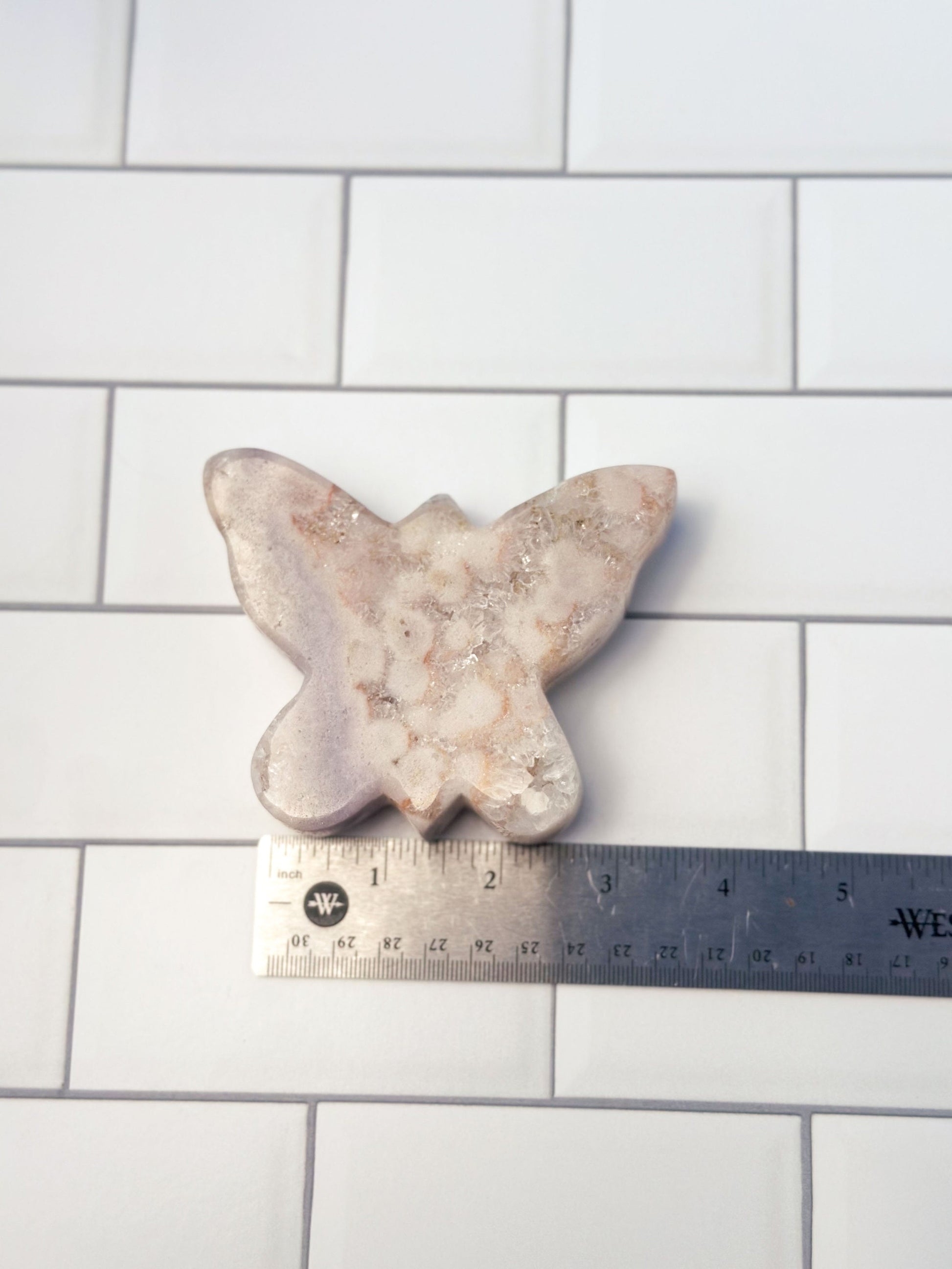 Pink Amethyst Butterfly Beautifully hand carved. 4 inches wide and weighs 12.5 ounces
