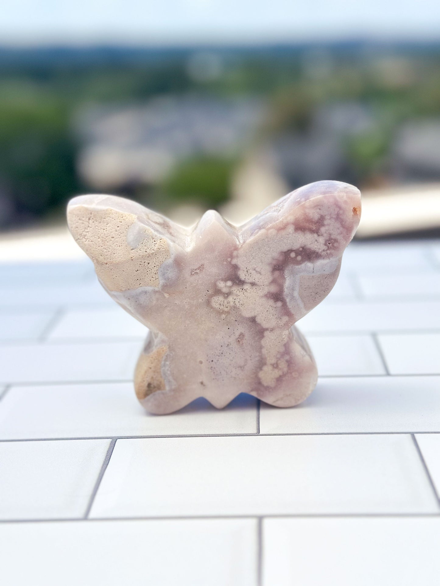 Pink Amethyst Butterfly Beautifully hand carved. 4 inches wide and weighs 12.5 ounces