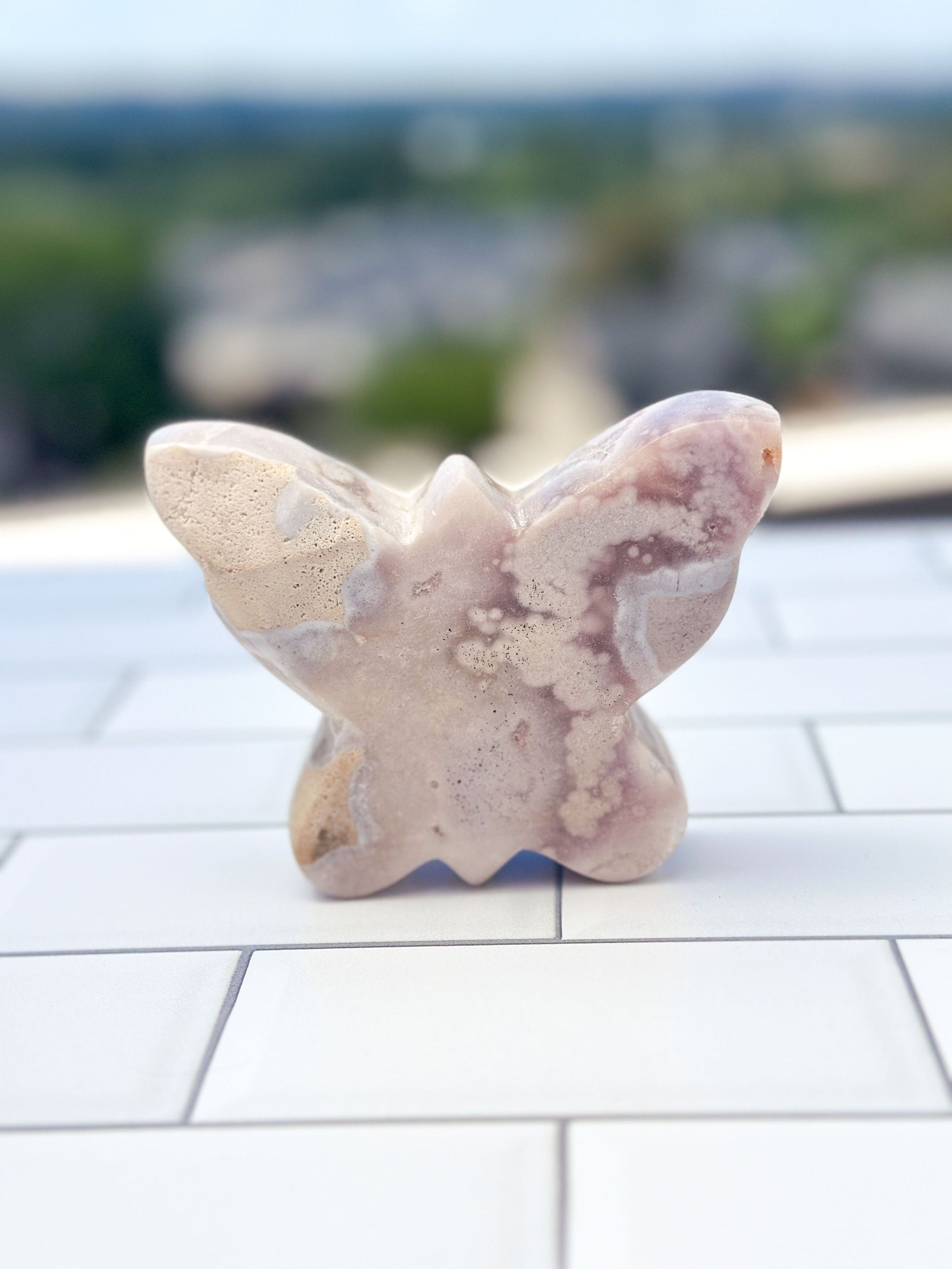 Pink Amethyst Butterfly Beautifully hand carved. 4 inches wide and weighs 12.5 ounces