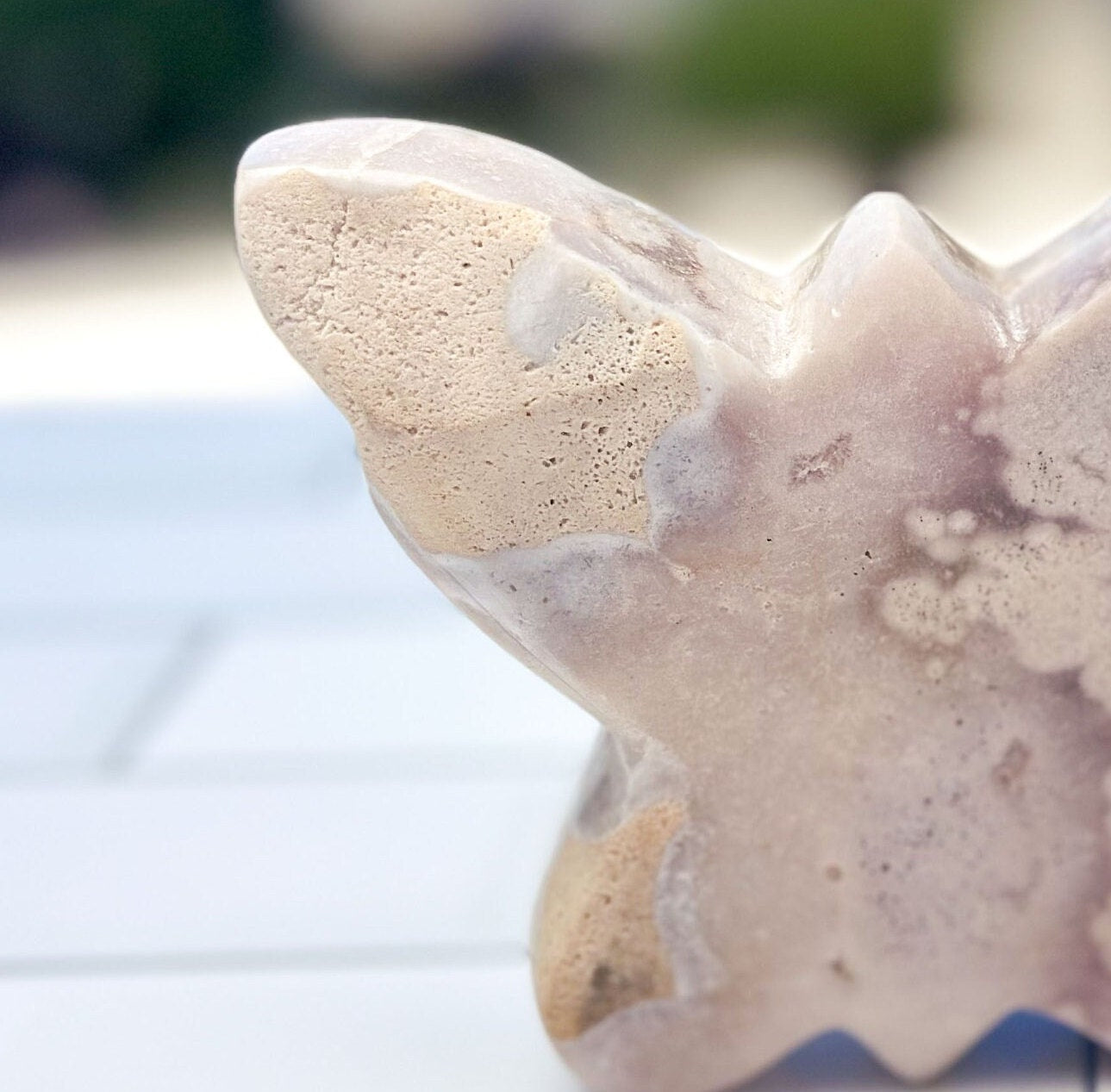 Pink Amethyst Butterfly Beautifully hand carved. 4 inches wide and weighs 12.5 ounces