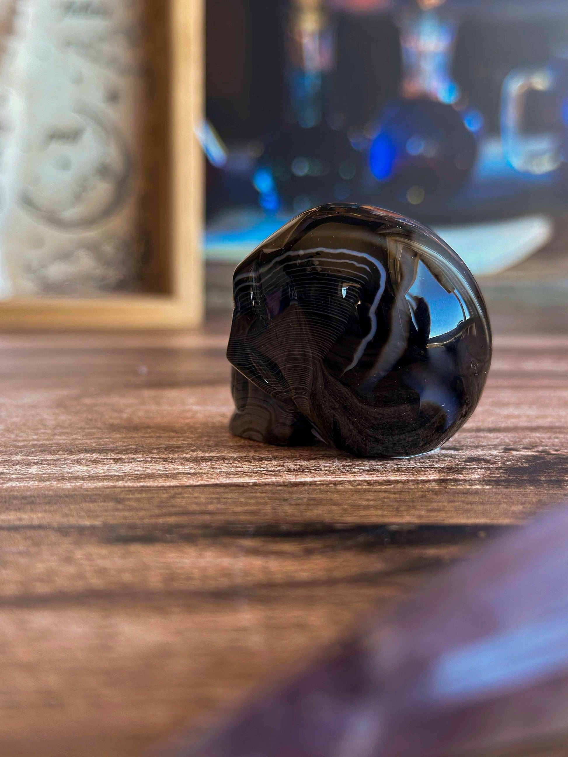 Black Onyx Crystal Skull | Stunning Gemstone Skull | Gothic Halloween Decor for lovers of the macabre and esoteric (smokyskull_1)