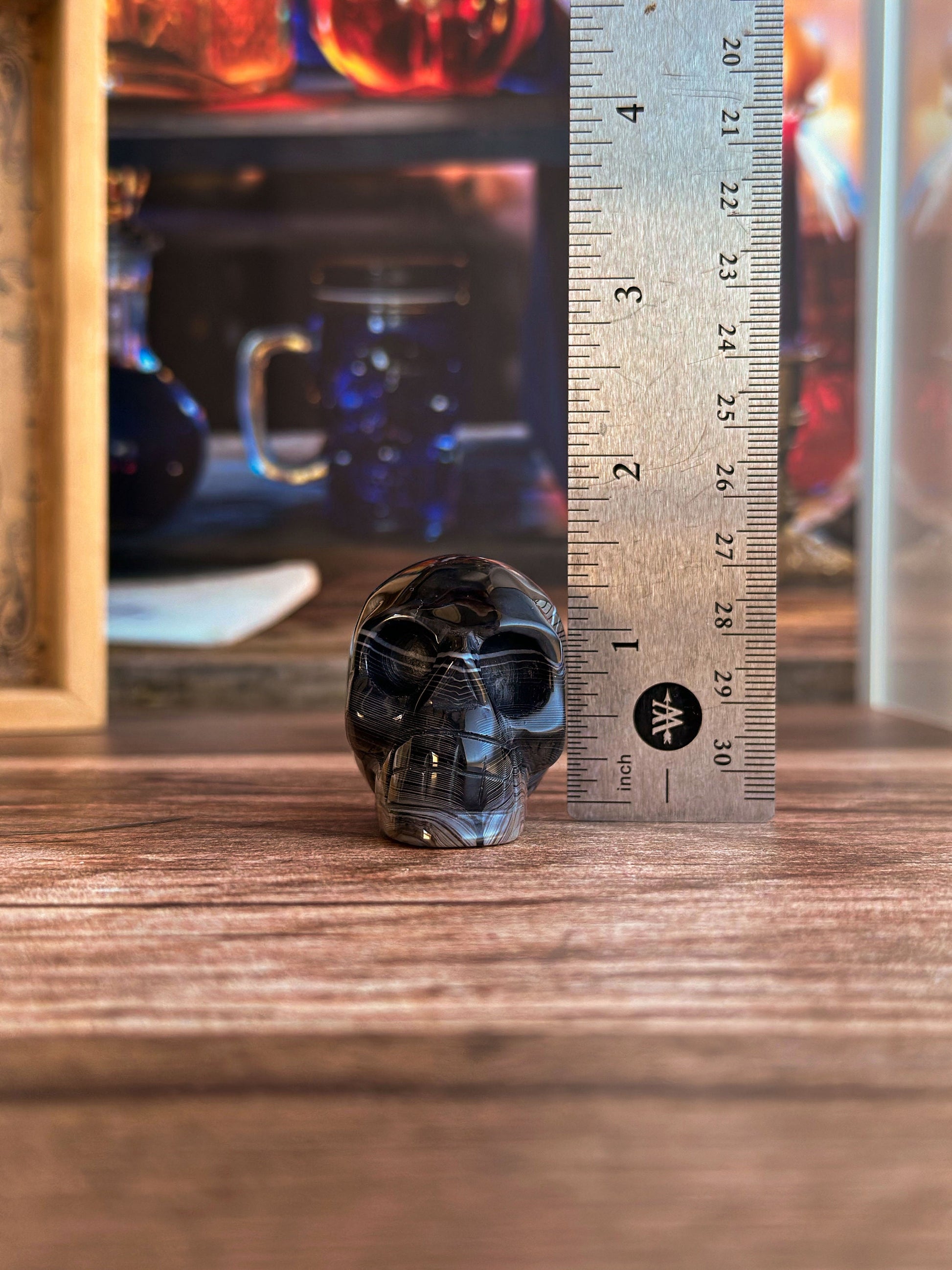 Black Onyx Crystal Skull | Stunning Gemstone Skull | Gothic Halloween Decor for lovers of the macabre and esoteric (smokyskull_1)
