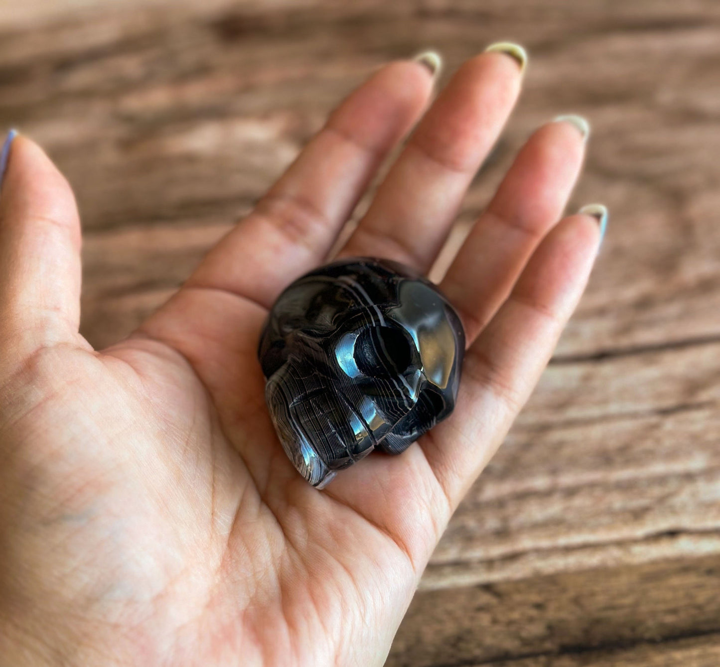 Black Onyx Crystal Skull | Stunning Gemstone Skull | Gothic Halloween Decor for lovers of the macabre and esoteric (smokyskull_1)