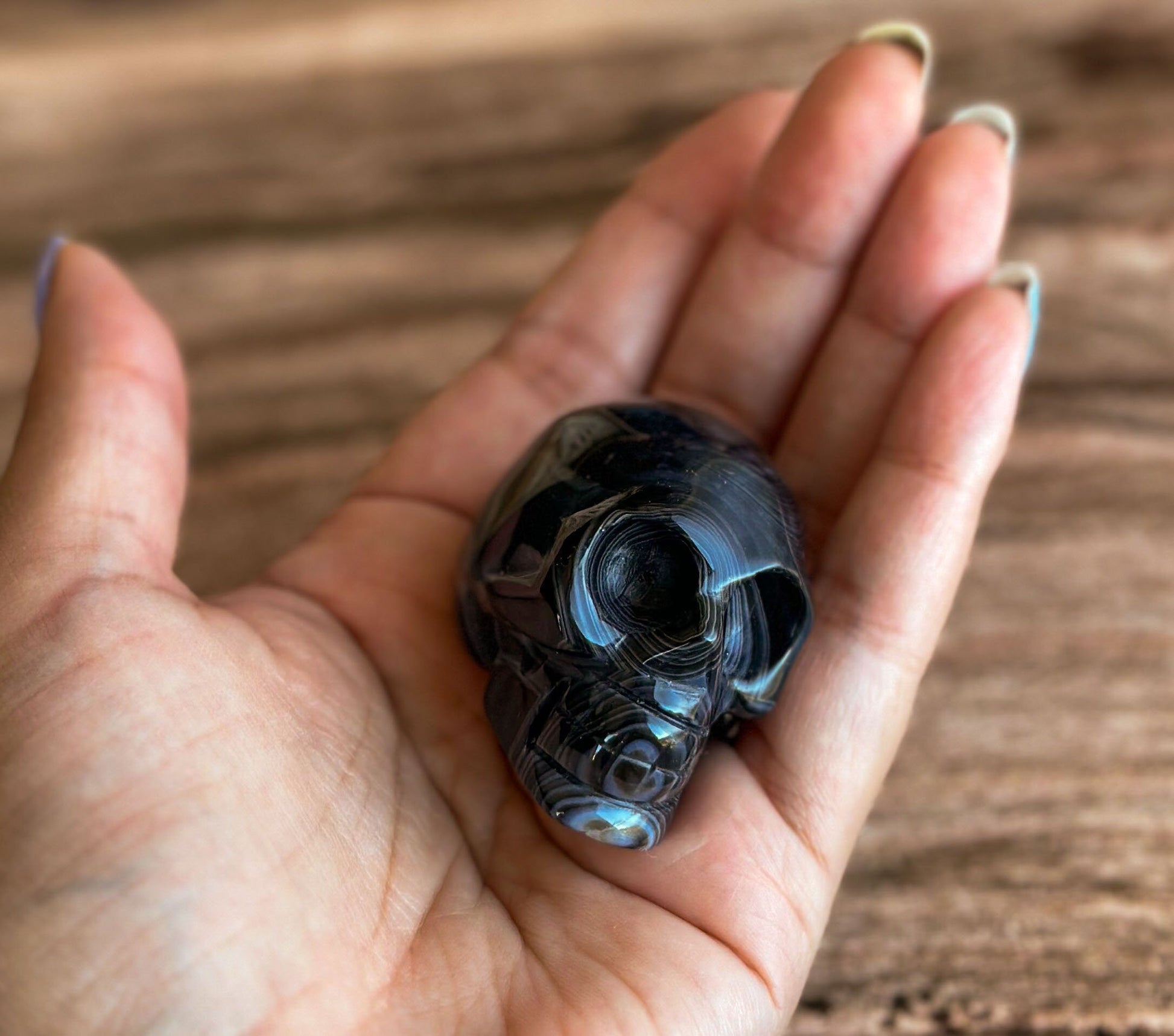 Black Onyx Crystal Skull | Stunning Gemstone Skull | Gothic Halloween Decor for lovers of the macabre and esoteric (smokyskull_3)