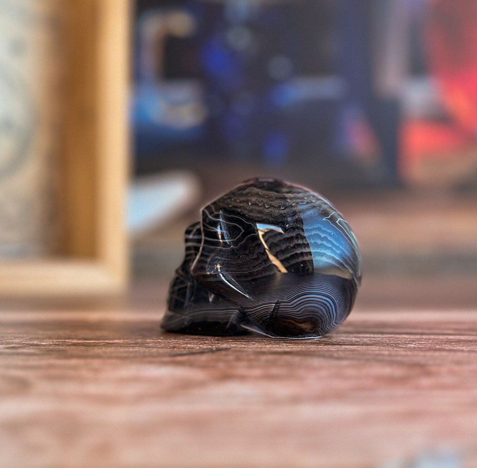 Black Onyx Crystal Skull | Stunning Gemstone Skull | Gothic Halloween Decor for lovers of the macabre and esoteric (smokyskull_4)