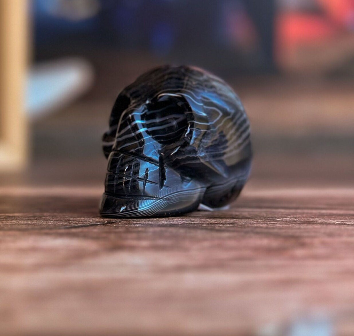 Black Onyx Crystal Skull | Stunning Gemstone Skull | Gothic Halloween Decor for lovers of the macabre and esoteric (smokyskull_4)