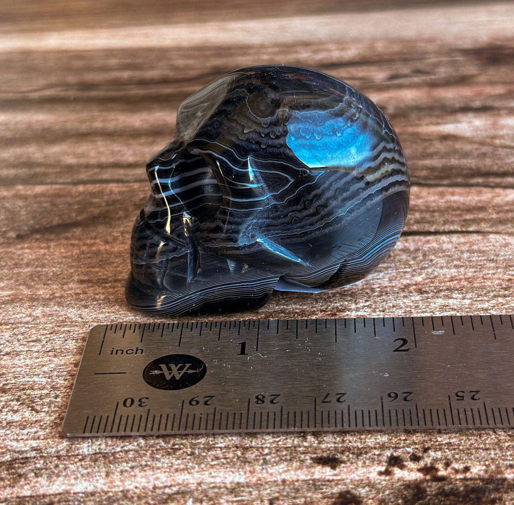 Black Onyx Crystal Skull | Stunning Gemstone Skull | Gothic Halloween Decor for lovers of the macabre and esoteric (smokyskull_4)