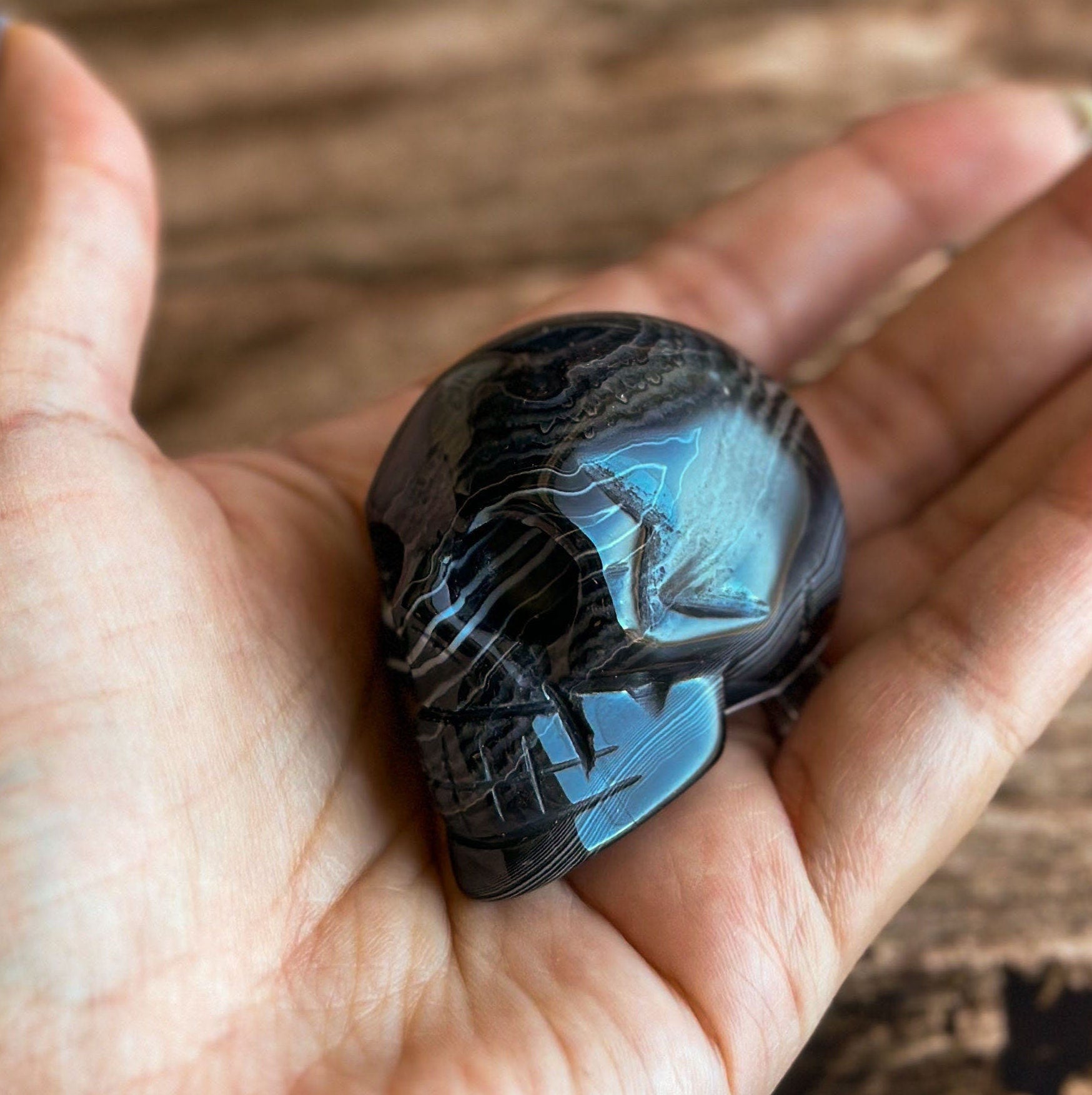 Black Onyx Crystal Skull | Stunning Gemstone Skull | Gothic Halloween Decor for lovers of the macabre and esoteric (smokyskull_4)
