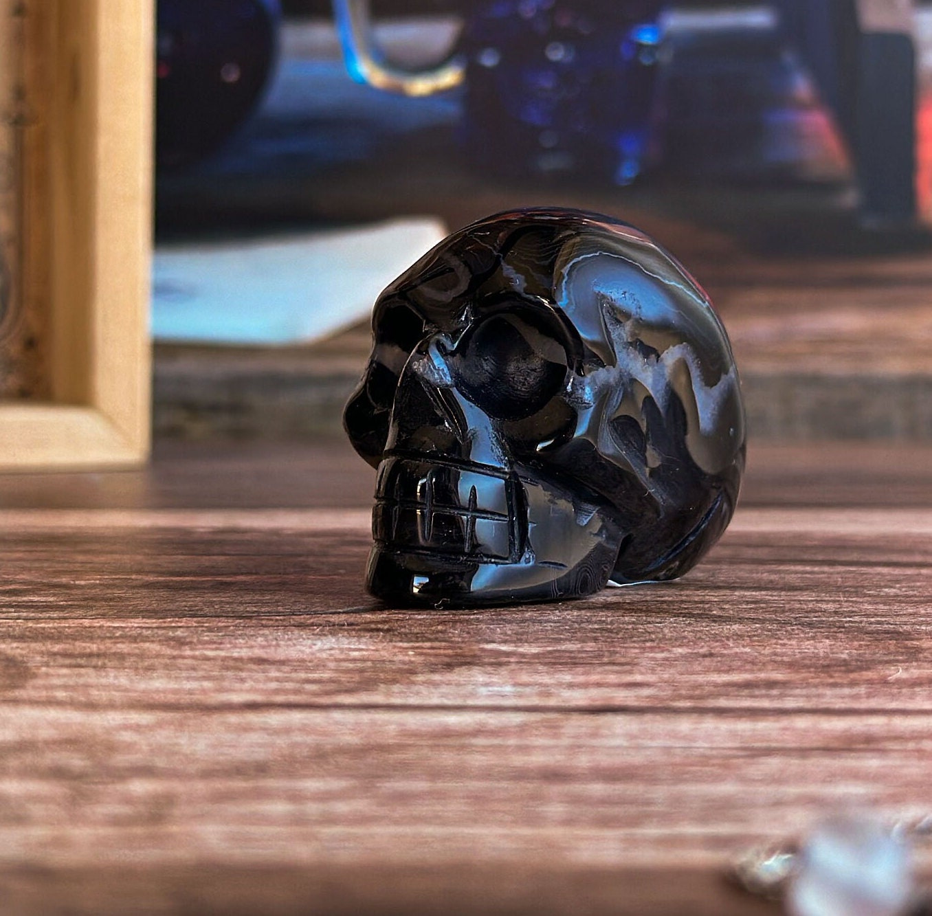 Black Onyx Crystal Skull | Stunning Gemstone Skull | Gothic Halloween Decor for lovers of the macabre and esoteric (smokyskull_5)