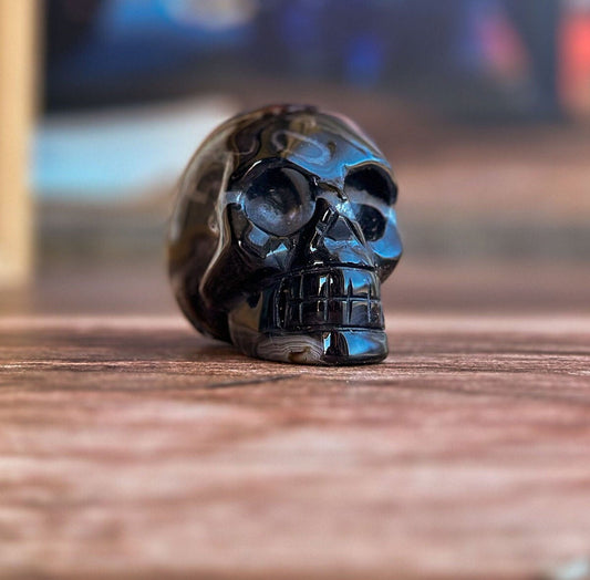Black Onyx Crystal Skull | Stunning Gemstone Skull | Gothic Halloween Decor for lovers of the macabre and esoteric (smokyskull_5)