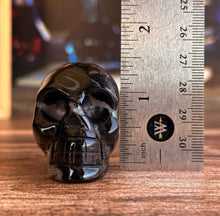 Load image into Gallery viewer, Black Onyx Crystal Skull | Stunning Gemstone Skull | Gothic Halloween Decor for lovers of the macabre and esoteric (smokyskull_5)
