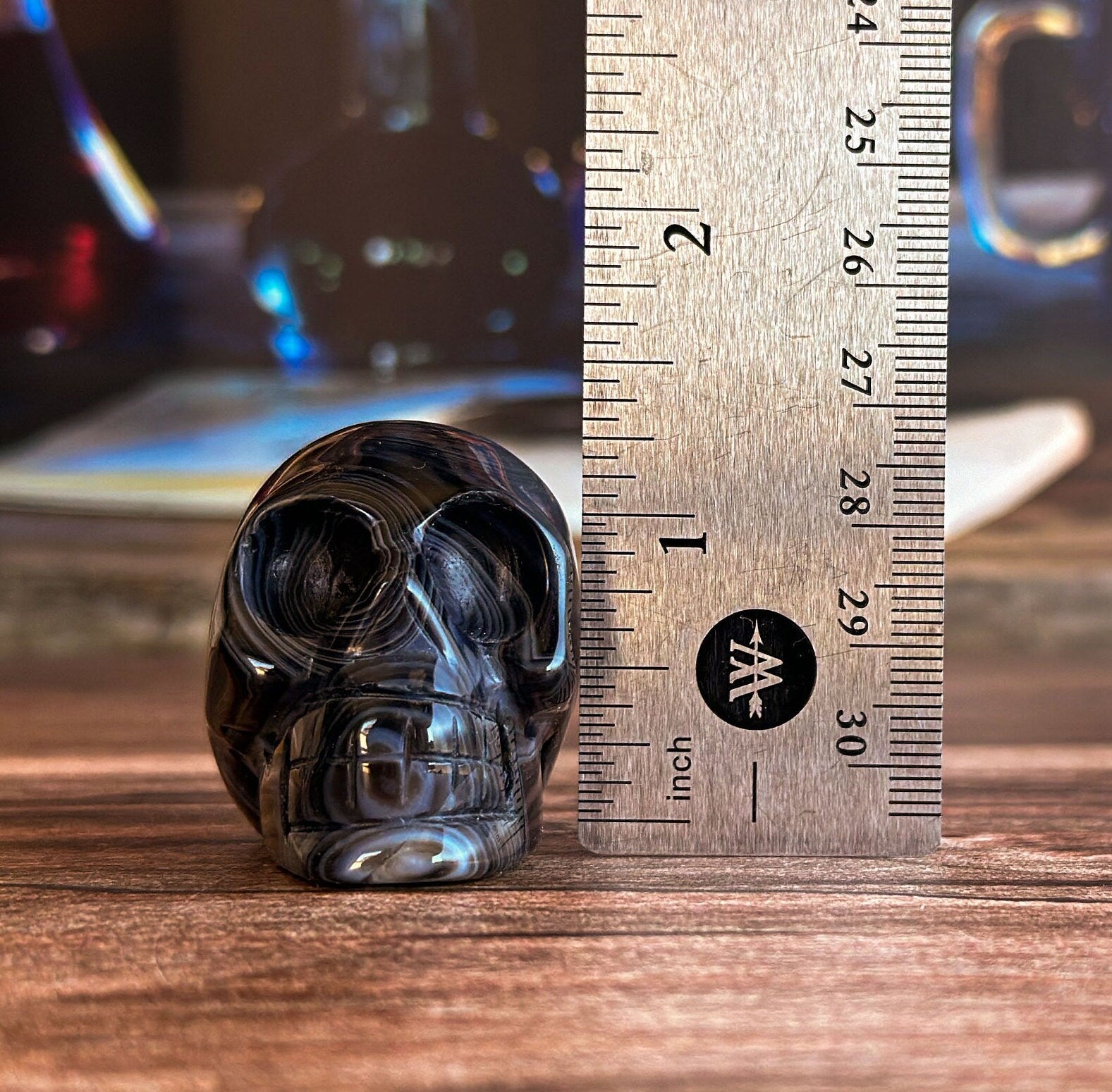 Black Onyx Crystal Skull | Stunning Gemstone Skull | Gothic Halloween Decor for lovers of the macabre and esoteric (smokyskull_3)