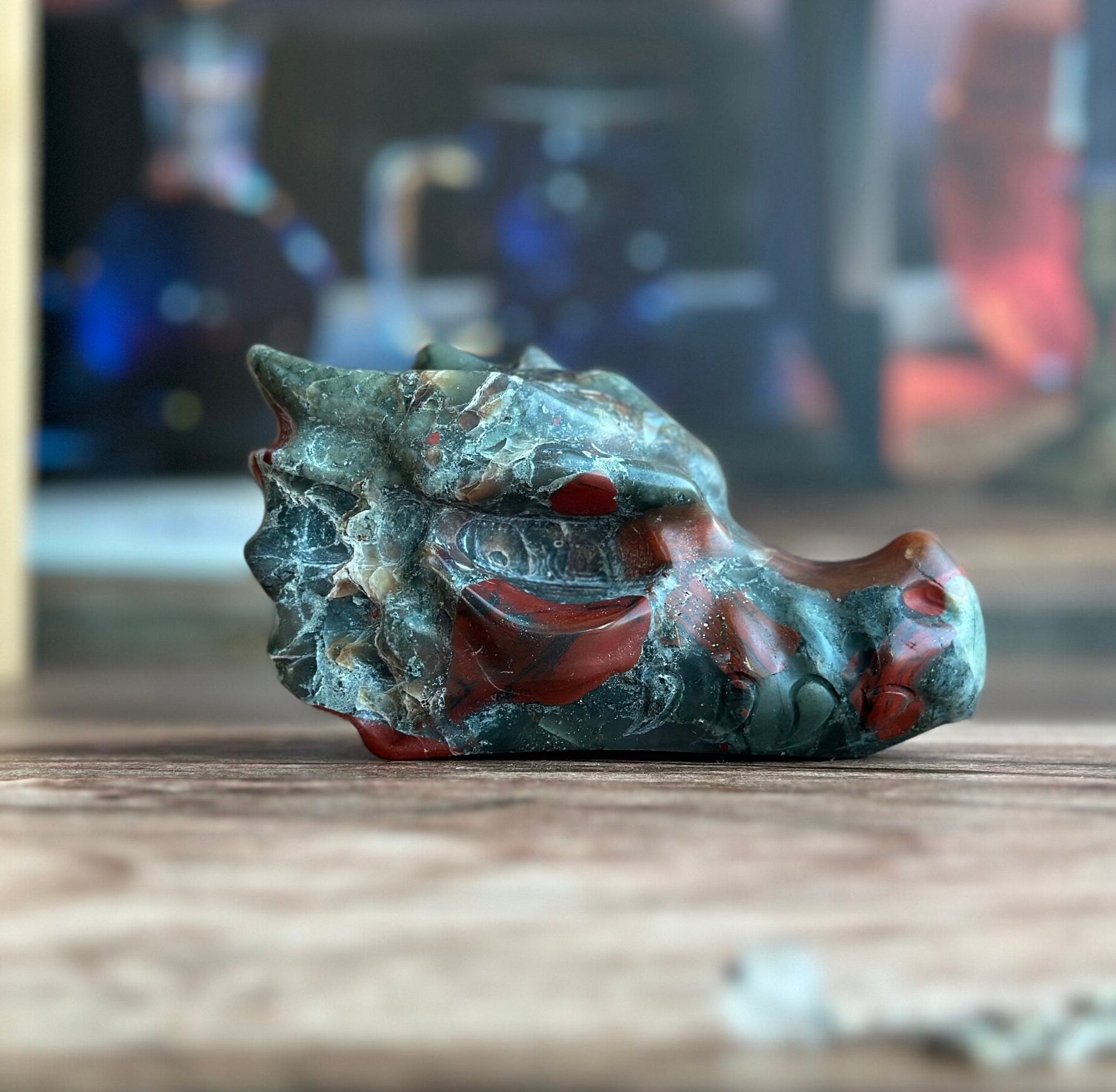 Bloodstone Dragon Head Carving | Handcrafted Gemstone Dragon | Mystical Fantasy Decor (MD-DRAG02)