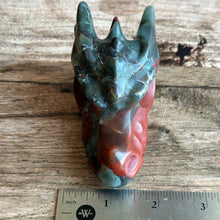 Load image into Gallery viewer, Bloodstone Dragon Head Carving | Handcrafted Gemstone Dragon | Mystical Fantasy Decor (MD-DRAG02)
