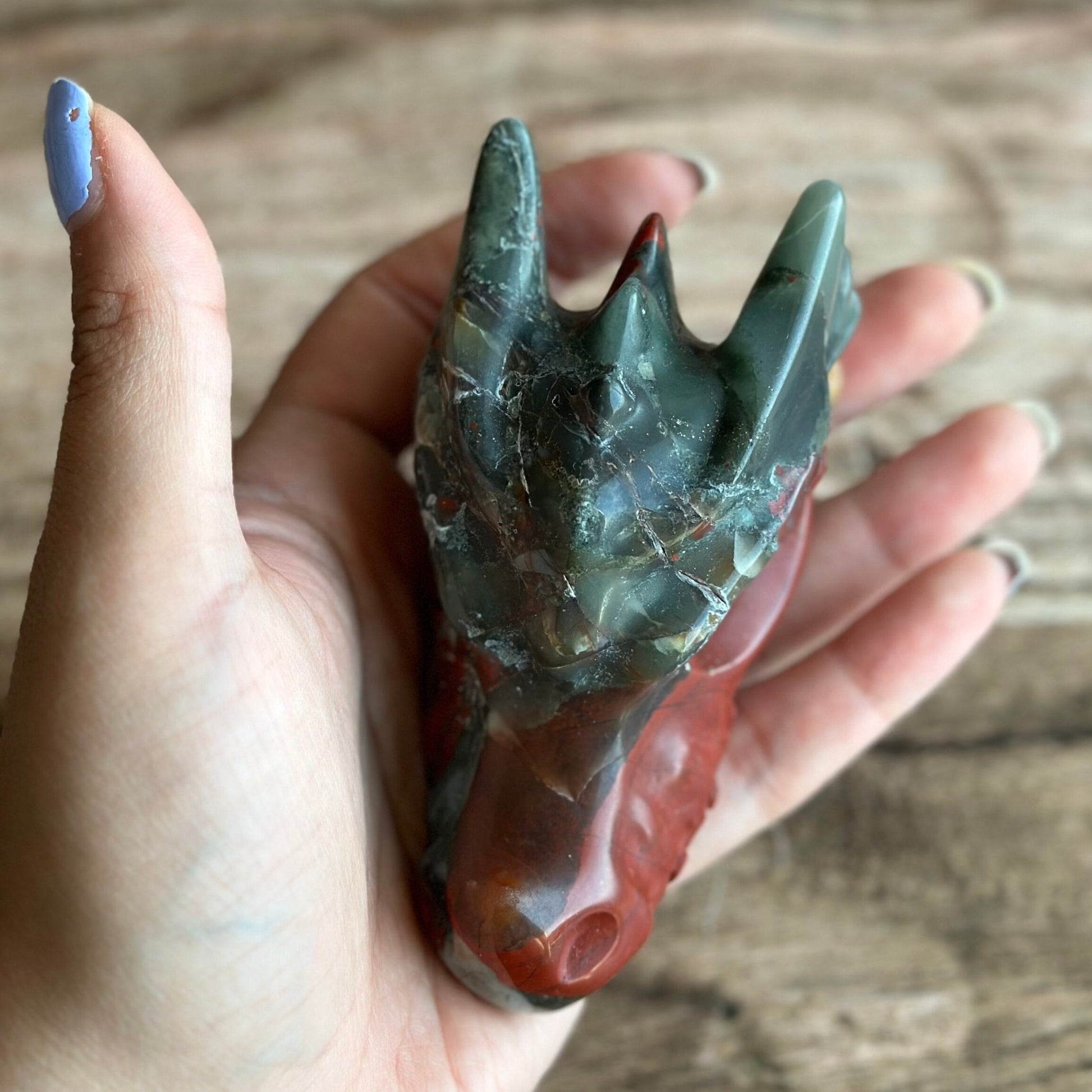 Bloodstone Dragon Head Carving | Handcrafted Gemstone Dragon | Mystical Fantasy Decor (MD-DRAG02)