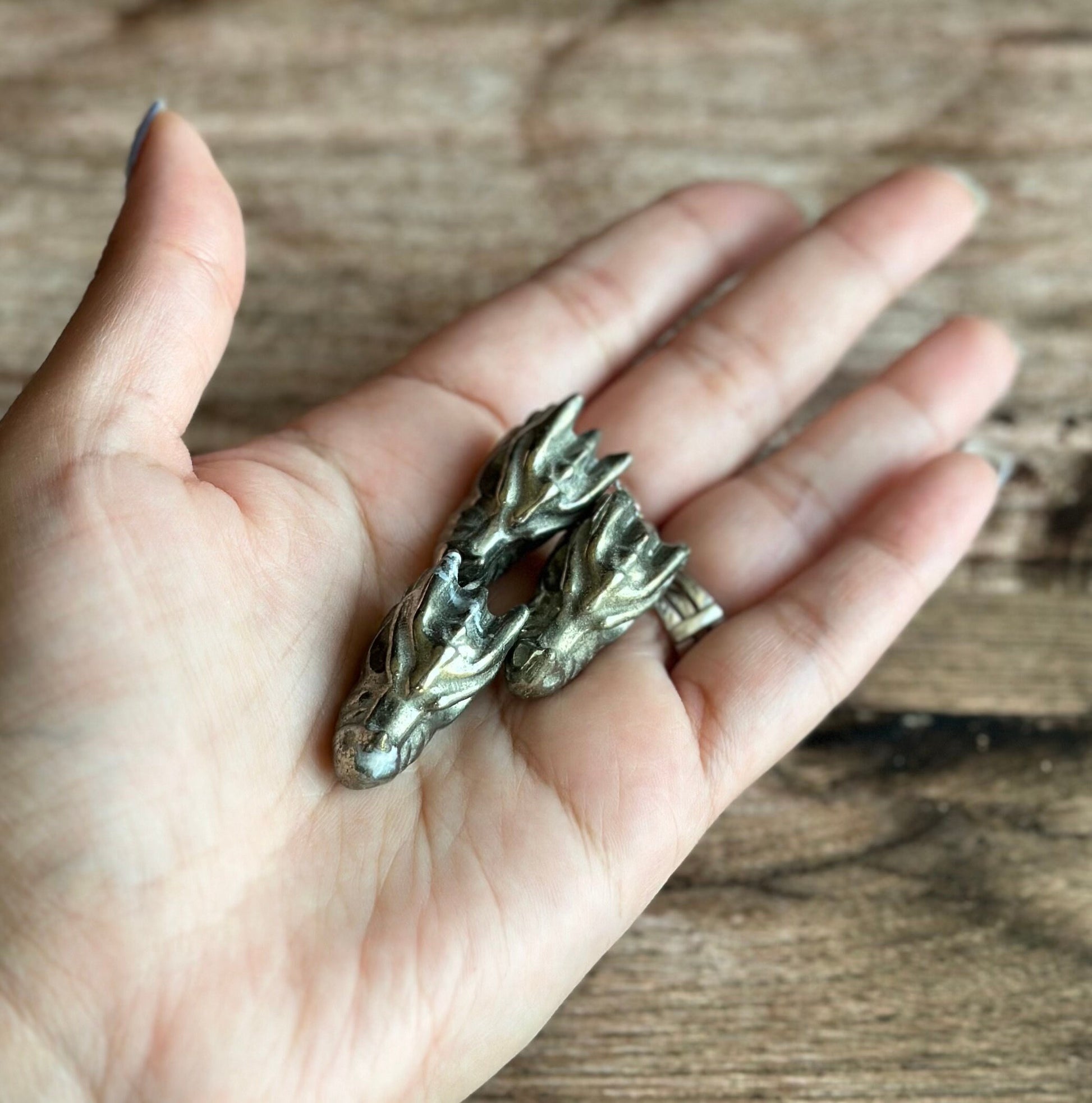 One (1) Pyrite Mini Dragon head, Approx 1 inch long. Small Dragon Head Figurine, Made of Authentic Pyrite (2209-JTAD3-MINPYRDRGN)