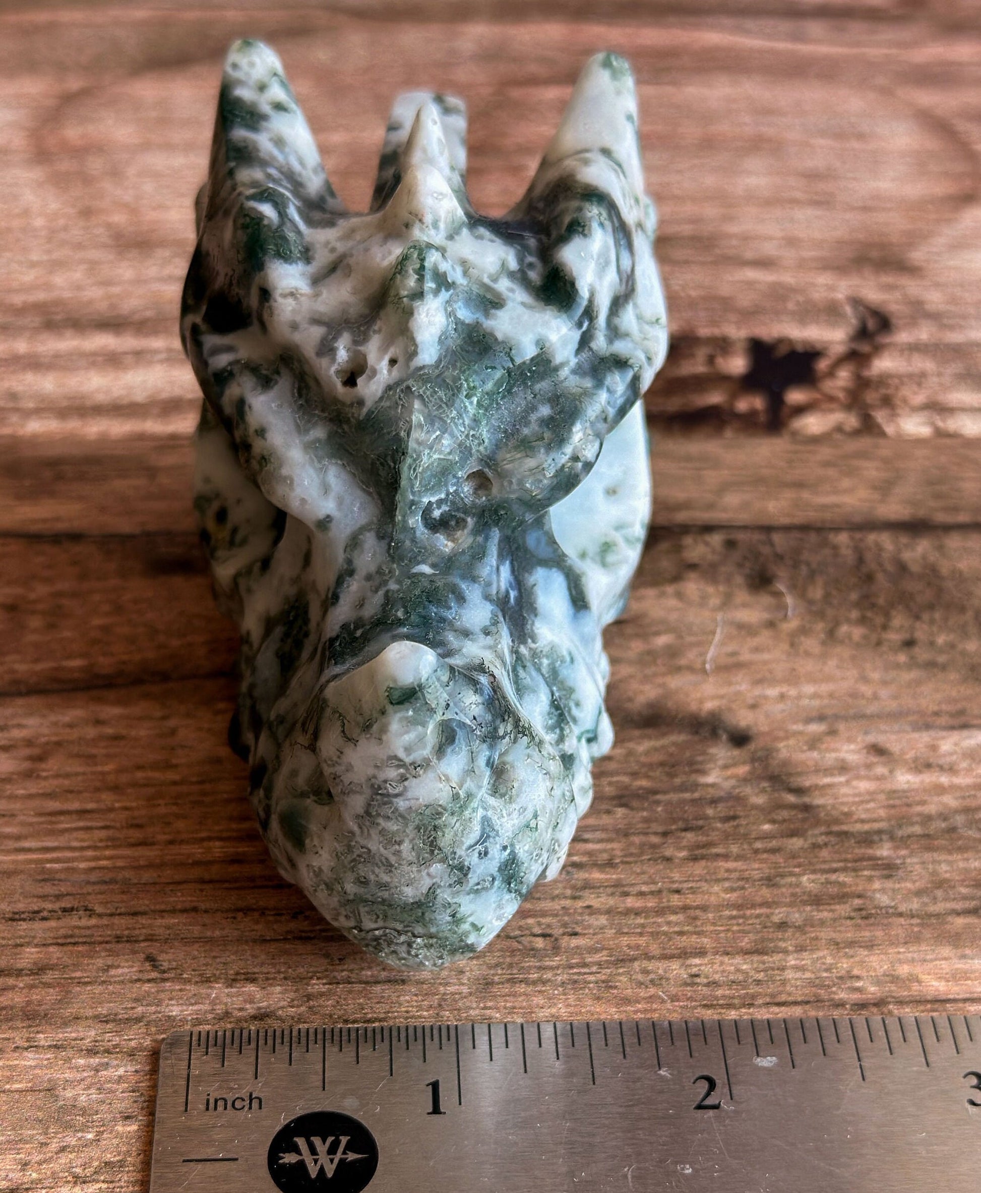 Tree Agate Dragon Head Carving | Green and white Crystal Dragon Head | Fantasy Decor for Collectors (2211-j30-TREMSS-DRGNHD-3)
