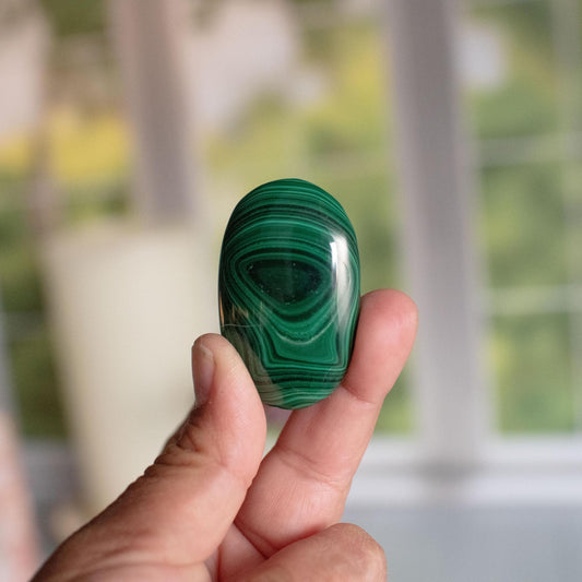 Authentic Malachite Palm Stone | Stunning Green Gemstone | Unique Crystal with Incredible Pattern (SKU-M39)