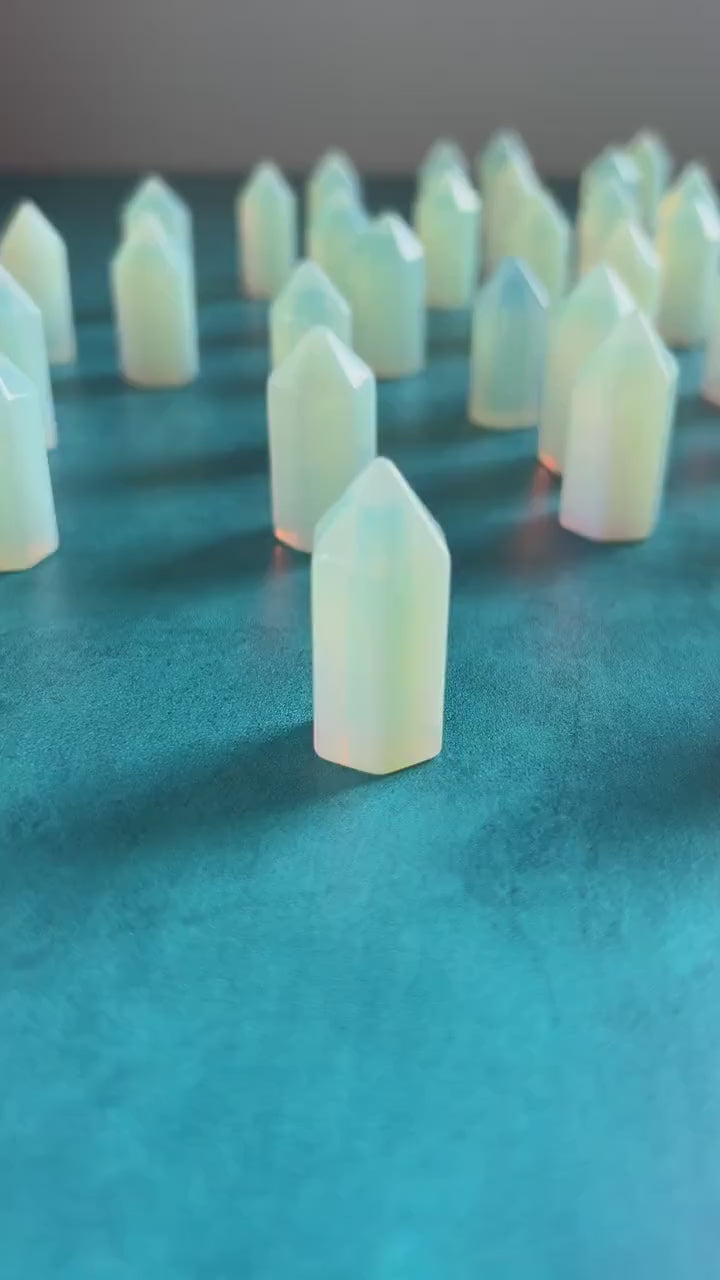 One (1) Opalite mini point, 1.4 inch tall tower, Beautiful Man-Made Opal, Small, subtle crystals under ten dollars, perfect for beginners