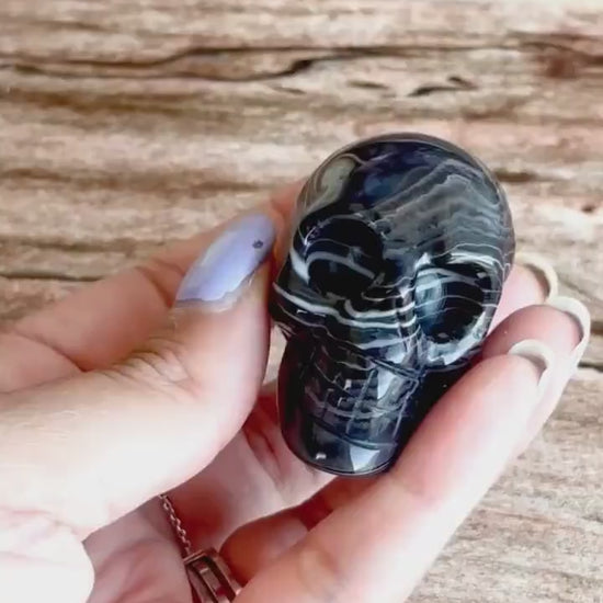 Black Onyx Crystal Skull | Stunning Gemstone Skull | Gothic Halloween Decor for lovers of the macabre and esoteric (smokyskull_4)