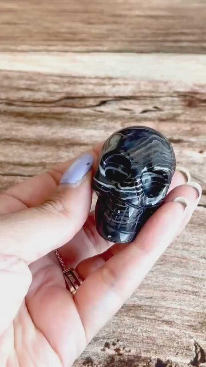 Black Onyx Crystal Skull | Stunning Gemstone Skull | Gothic Halloween Decor for lovers of the macabre and esoteric (smokyskull_4)