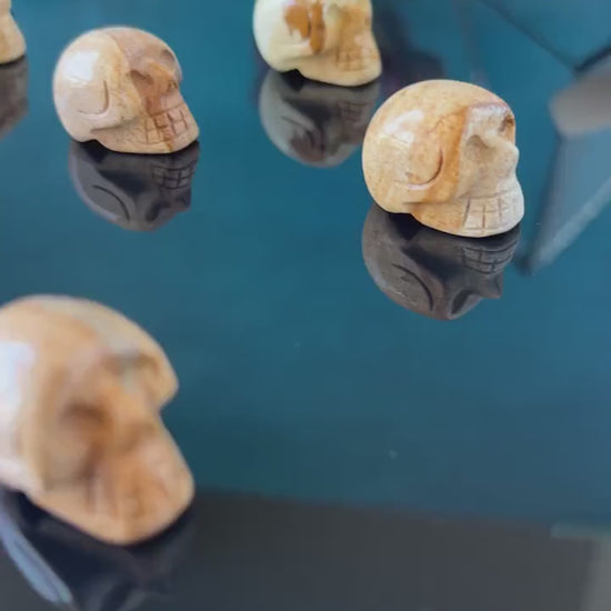 1 (one) Picture Jasper Mini Crystal Skull, Hand Carved and approx 1 inch long. Dark Academia, Spooky Witchy Home Decor. Randomly Selected