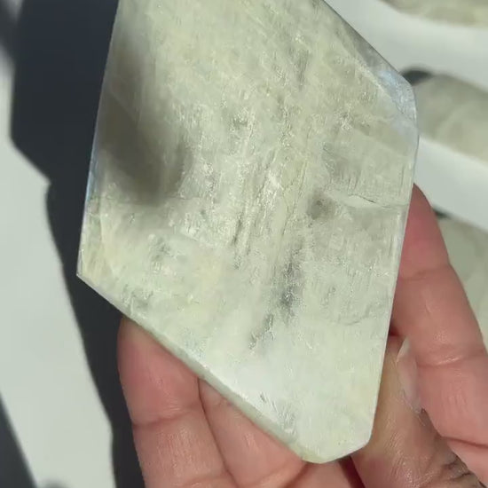 AA White Moonstone Free form with stunning Blue Flash 4 inches 6.8 ounces  (2 -68) Very Flashy Moonstone Blue.