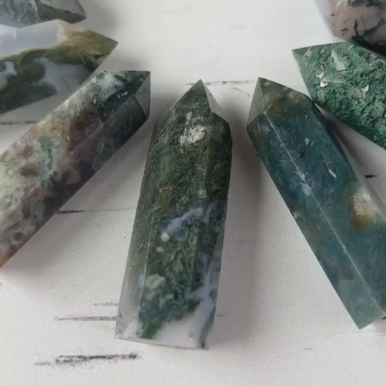 1 (one) Beautiful Moss Agate Small Tower approx. 2 inches, Intuitively Chosen for you.