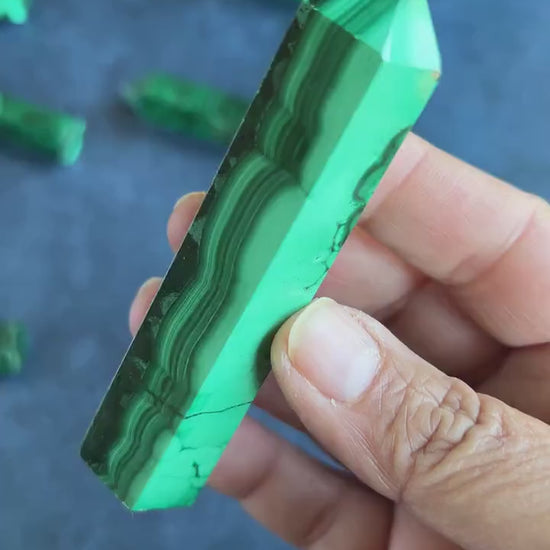 Genuine Malachite 3 5/8 Tower with beautiful colors and patterns throughout 4.1 ounces (M-60)