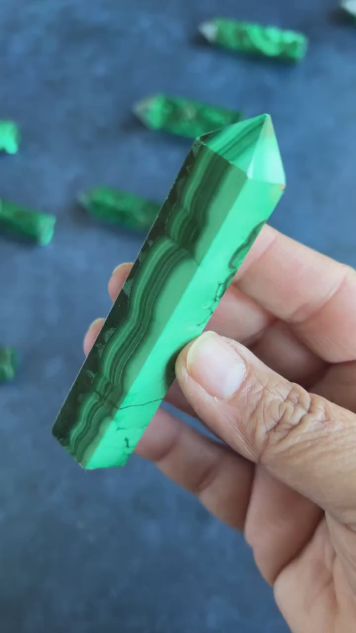 Genuine Malachite 3 5/8 Tower with beautiful colors and patterns throughout 4.1 ounces (M-60)