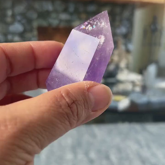Stunning Amethyst Double Terminated (DT) with multiple rainbows weighing 2.9 ounces (84 g) 3 inches long (8 mm)