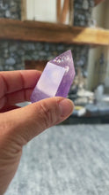 Load and play video in Gallery viewer, Stunning Amethyst Double Terminated (DT) with multiple rainbows weighing 2.9 ounces (84 g) 3 inches long (8 mm)
