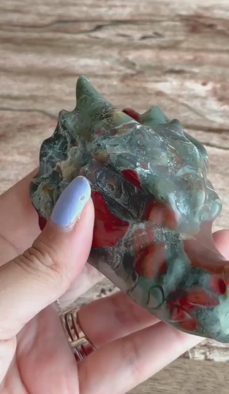 Bloodstone Dragon Head Carving | Handcrafted Gemstone Dragon | Mystical Fantasy Decor (MD-DRAG02)