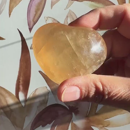 Beautiful Honey Calcite Heart Carving with rainbow inclusions 2 1/4 inches wide 2.8 ounces (HC-Heart2)