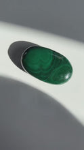 Load and play video in Gallery viewer, Authentic Malachite Palm Stones with wonderful patterns, High Quality and shine surface. No obvious blemishes. 2 inches 2.2 ounces
