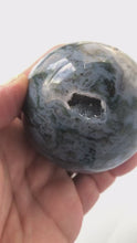 Load and play video in Gallery viewer, Moss Agate Sphere || Moss Agate crystals || Moss Agate with Druzy
