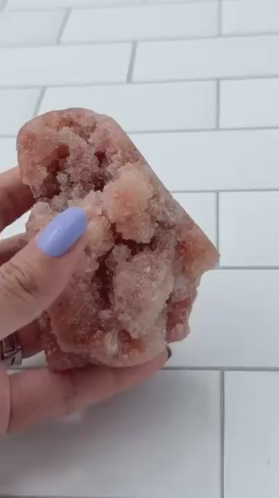 Natural Pink Amethyst Free Form with Gorgeous Druzy,  Intense Pink Crystal Decor, Unique Gemstone Gift. Unique wedding and housewarming gift