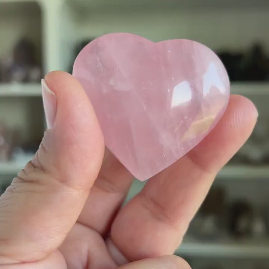 Incredible Star Rose Quartz 2 inch Puffy Heart Hand Carved from Mozambique, Stone of Love and Romance weighs 2 ounces