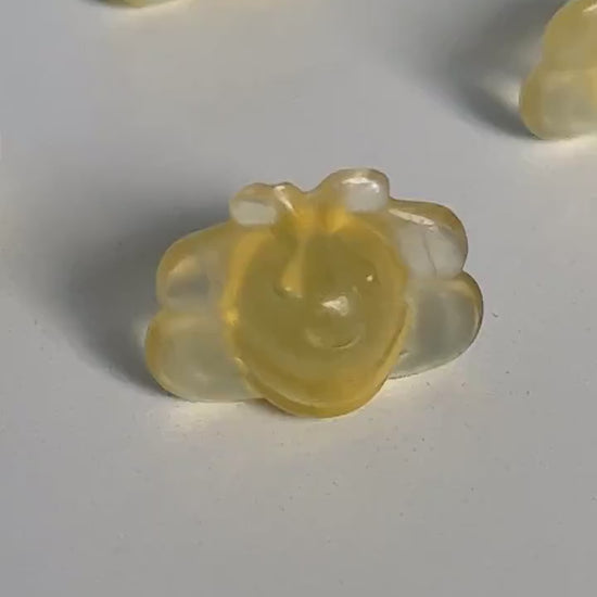 1 (one) Darling Yellow Fluorite Bumblebee, 1/2 inch crystal, hand carved crystal, Teeny tiny crystal carving, no, seriously, it's small.