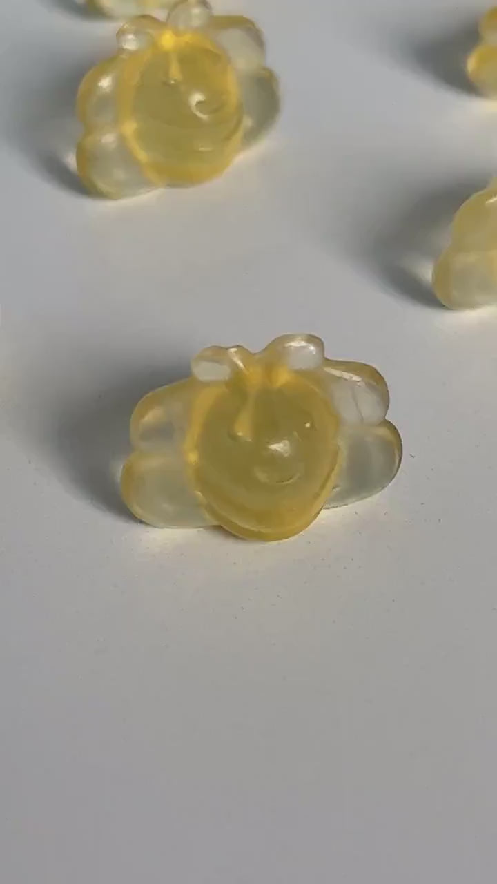 1 (one) Darling Yellow Fluorite Bumblebee, 1/2 inch crystal, hand carved crystal, Teeny tiny crystal carving, no, seriously, it's small.
