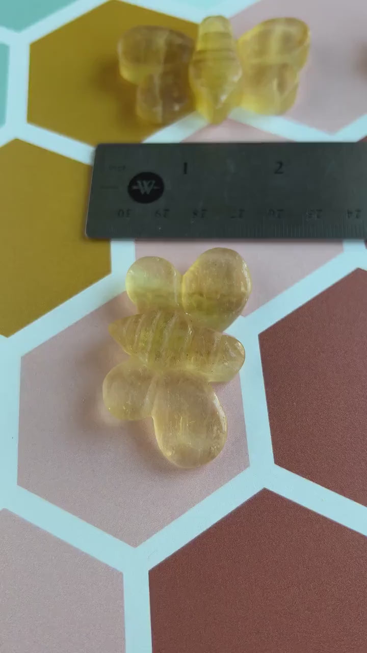 One (1) Cute Yellow Fluorite Hand Carved Bee ,2 1/4 inches, Randomly selected from our general stock.