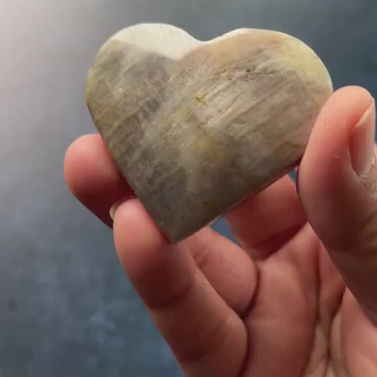 One (1) Gorgeous Moonstone heart with bright blue flash. 2 1/4 inches *Midnights curated crystals* Intuitively chosen from our general stock