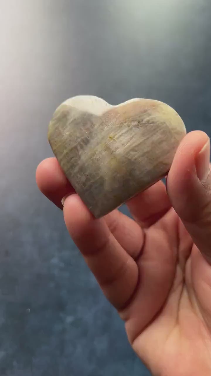 One (1) Gorgeous Moonstone heart with bright blue flash. 2 1/4 inches *Midnights curated crystals* Intuitively chosen from our general stock