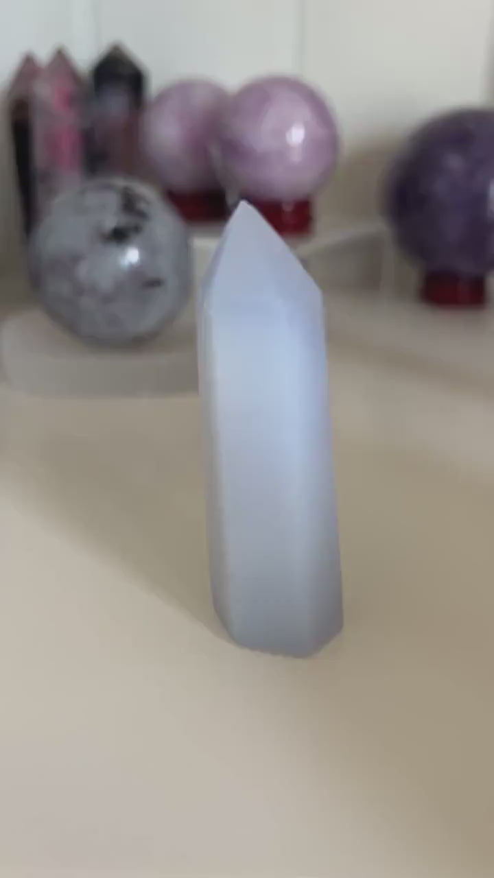 Pretty Blue Chalcedony Tower 2 1/2 inches tall with slight lean and tiny chip in tip. *Discounted*