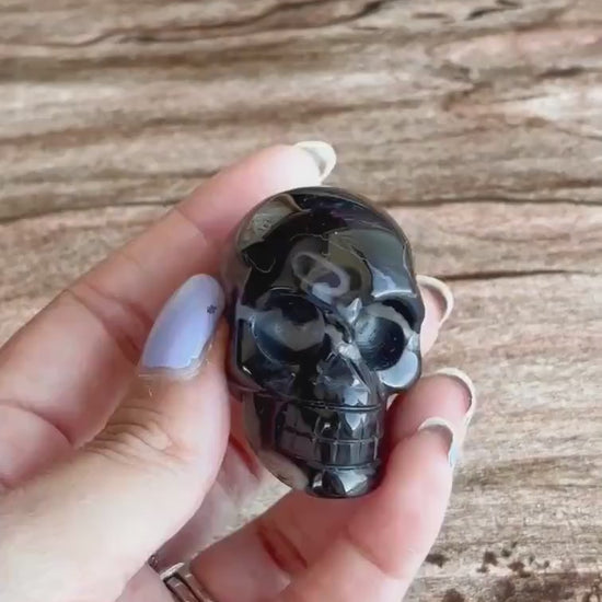 Black Onyx Crystal Skull | Stunning Gemstone Skull | Gothic Halloween Decor for lovers of the macabre and esoteric (smokyskull_5)