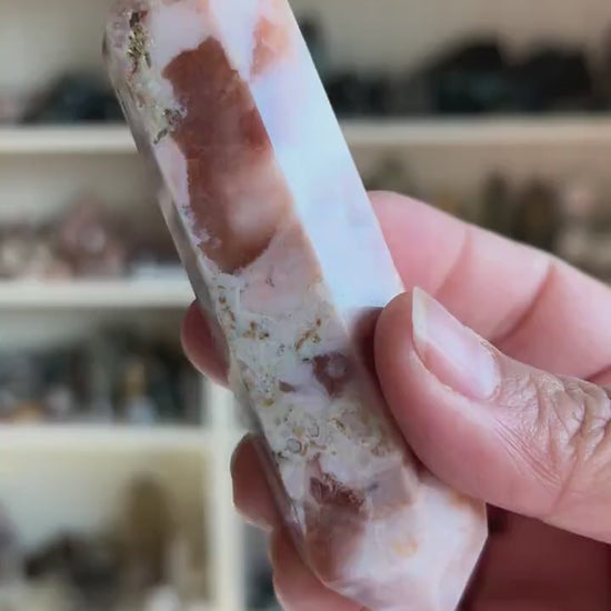 Incredible Flower Agate and Carnelian Double Terminated (DT) Crystal, 4 1/2 inches long 4.6 ounces, good points, Pink Chalcedony (CFDT-1)