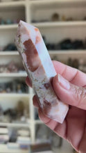 Load and play video in Gallery viewer, Incredible Flower Agate and Carnelian Double Terminated (DT) Crystal, 4 1/2 inches long 4.6 ounces, good points, Pink Chalcedony (CFDT-1)
