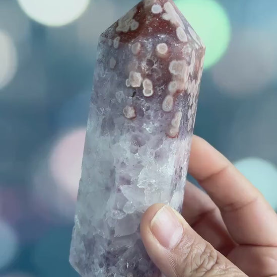 Incredible AAA+ Amethyst and Pink Flower Agate Tower 5 inches tall and weighs 14.5 ounces (AFA-1)